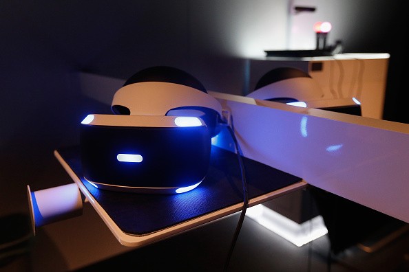 The PlayStation VR headset displayed for testing.