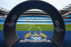 A Manchester City club crest is seen prior to the UEFA Champions League round of 16 second leg match between Manchester City FC and FC Dynamo Kyiv.