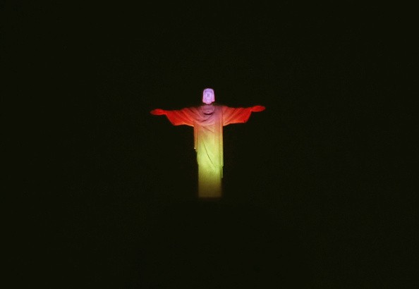 Christ the Redeemer Statue Lit in Belgian Colors
