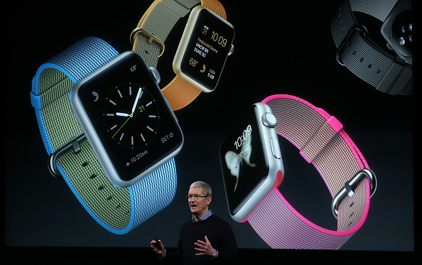 Apple CEO Tim Cook speaks about the Apple Watch during an Apple special event at the Apple headquarters on March 21, 2016 in Cupertino, California.