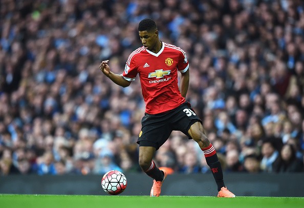 Marcus Rashford of Manchester United in action during the Barclays Premier League match between Manchester City and Manchester United at Etihad Stadium in Manchester, U.K., on March 20, 2016.