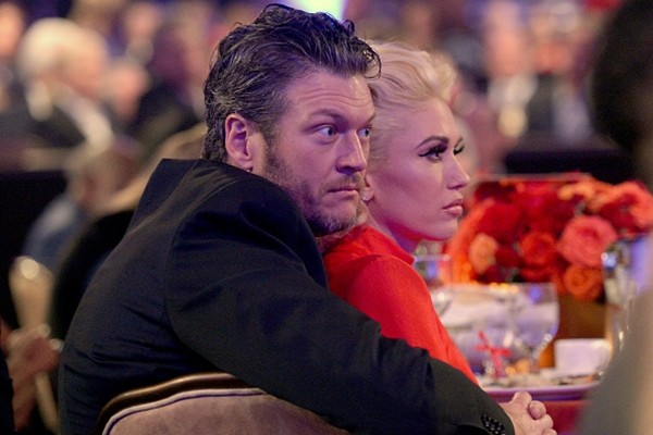 Blake Shelton and Gwen Stefani attend the 2016 Pre-GRAMMY Gala and Salute to Industry Icons honoring Irving Azoff at The Beverly Hilton Hotel in Beverly Hills, California. 