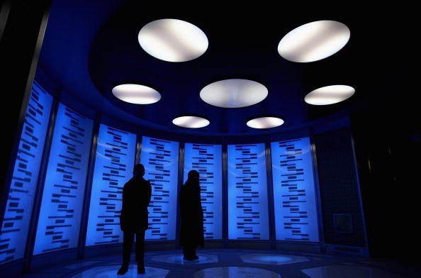 People explore the 'Transporter Room' exhibit at the 'Star Trek The Adventure' exhibition December 18, 2002 in London, England.