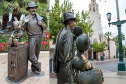 “Storytellers,” the statue of Walter Elias “Walt” Disney, the co-founder of The Walt Disney Company, together with the iconic character Mickey Mouse, stands at Disney California Adventure.