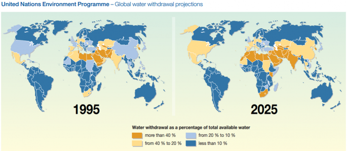 A map showing projected water consumption levels by 2025. A new study revealed that China could potentially face a water shortage crisis by 2050 if such trends continue.
