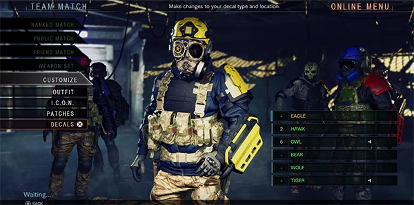 The "Resident Evil: Umbrella Corps" customization menu with new options added for personalization.