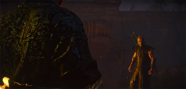 "Witcher 3" in-game screenshot featuring Geralt facing off an enemy.