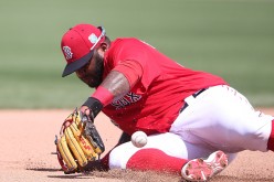 Pablo Sandoval knocks the ball down at third base during the fourth inning of the Spring Training Game on March 14, 2016.