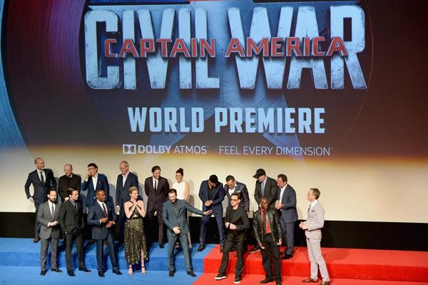 The casts of "Captain America: Civil War" presented the film in Los Angeles on Tuesday, April 12.