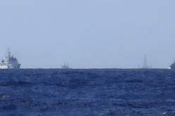 Chinese ships guarding an oil rig in the South China Sea near Vietnam.