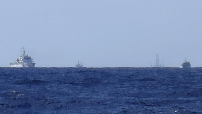 Chinese ships guarding an oil rig in the South China Sea near Vietnam.