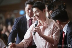 ‘Descendants of the Sun’ actor Song Joong-Ki greets fans at his fan meeting at the Kyunghee University in Seoul, South Korea on April 17.