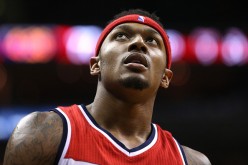 Bradley Beal of the Washington Wizards looks on in the second half against the Minnesota Timberwolves.