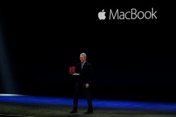 Apple CEO Tim Cook announces the 2015 12-inch MacBook during an Apple special event on March 9, 2015.   