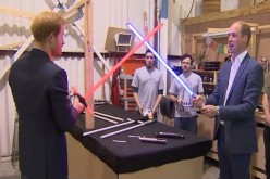 Prince William and Harry fight with light sabers in 'Star Wars:Episode 8' film set.