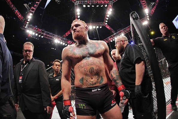 Conor McGregor exits the Octagon after his fight against Nate Diaz.