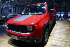 The Jeep Renegade, a sub-compact SUV, is displayed in a showroom in Geneva in March 2015.