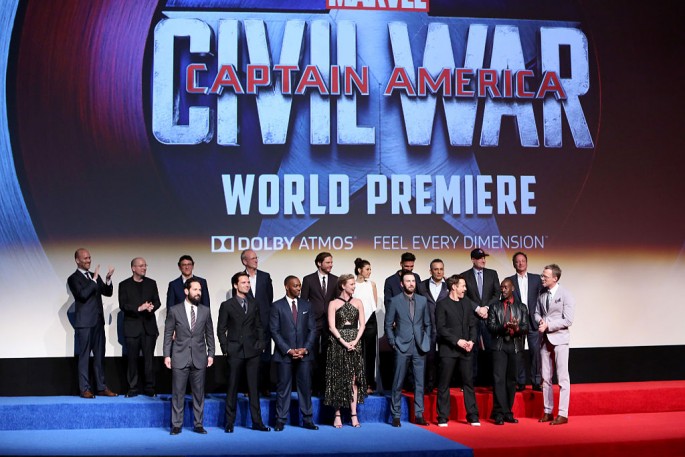  The cast and crew attend the world premiere of Marvel's "Captain America: Civil War" at Dolby Theatre in Los Angeles, California, on April 12, 2016.