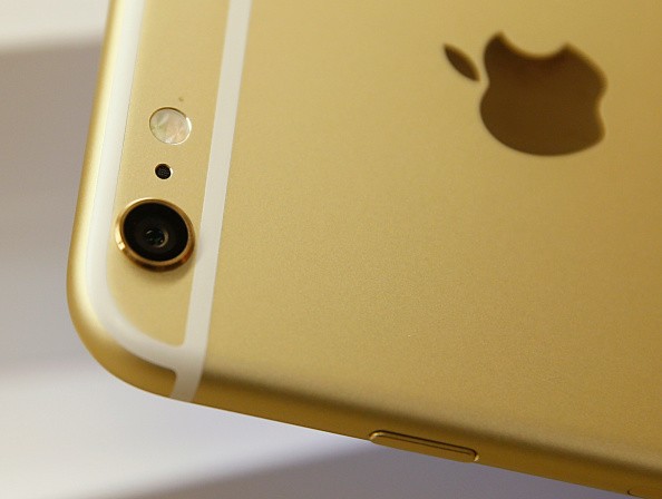 The camera and flash of an Apple iPhone 6 Plus gold, is shown here at a Verizon store.  