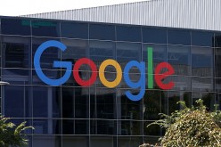 The Google logo is displayed at the Google headquarters in Mountain View, California.   