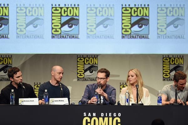 Nicholas Hoult, James McAvoy, Jennifer Lawrence, Bryan Singer and Michael Fassbender talk about "X-Men: Apocalypse" during the 2015 Comic-Con International in San Diego.