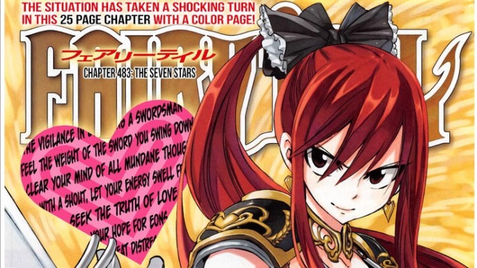 Erza is seen wearing one of her armors.