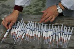 A health worker prepares bird flu vaccines to inject them into birds at the Chengdu Zoo on October 28, 2005 in Chengdu of Sichuan Province, China. 