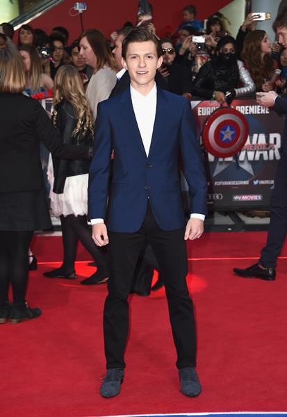 Spider-Man star Tom Holland arrives at the London premiere of "Captain America: Civil War" on Tuesday, April 26. 