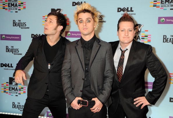 Green Day arrives for the 2009 MTV Europe Music Awards held at the O2 Arena on November 5, 2009 in Berlin, Germany. 