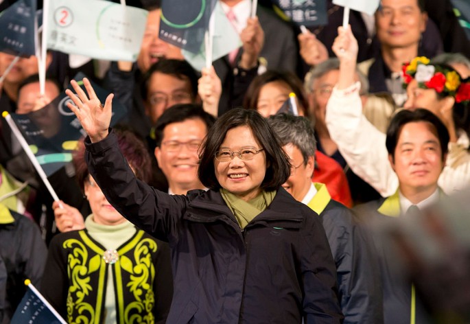 President-elect Tsai Ing-wen waves at supporters at DPP headquarters on Jan. 16, 2016 in Taipei, Taiwan.