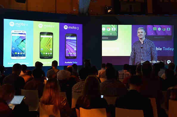 Rick Osterloh, President and COO of Motorola Mobility, unveils the company's latest smartphone portfolio 