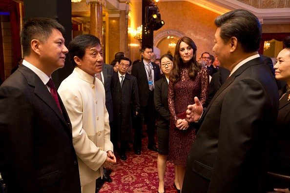 Catherine, Duchess of Cambridge, Chinese President Xi Jinping and his wife, Madame Peng Liyuan talk with Kung-Fu star Jackie Chan as they attend a 'Creative Collaborations: UK & China' event at Lancaster House on Oct. 21, 2015 in London, England. 