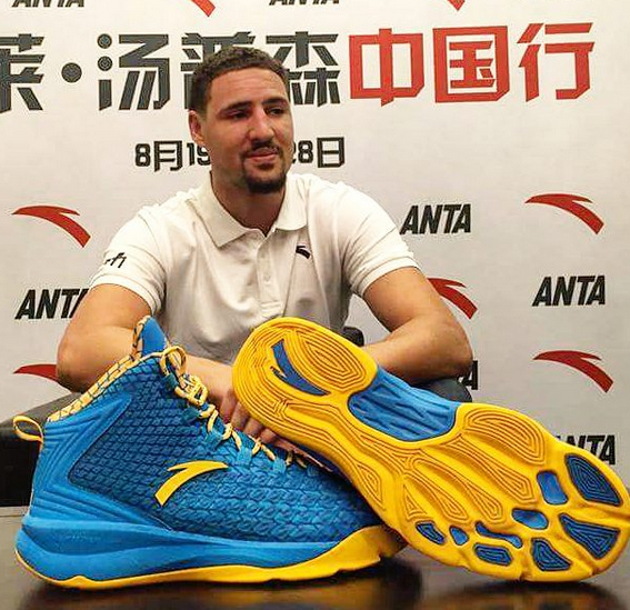 NBA star Klay Thompson during his introduction as Anta's latest endorser. The Chinese brand has outsold global footwear giant Nike as the top sneaker in its home country.