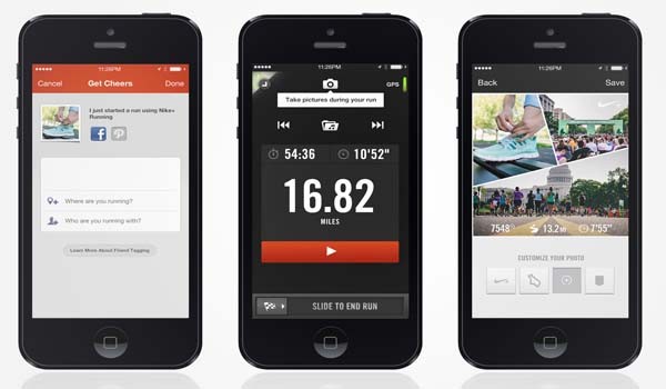 Various interfaces of a Nike+ app.
