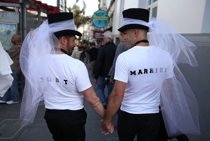 Same-sex marriage supporters celebrate the U.S Supreme Court ruling regarding same-sex marriage on June 26, 2015 in San Francisco, California.